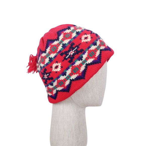 Merkley 100% Wool Patterned Beanie Beaded Pom Pom Tassel - Picture 4 of 10